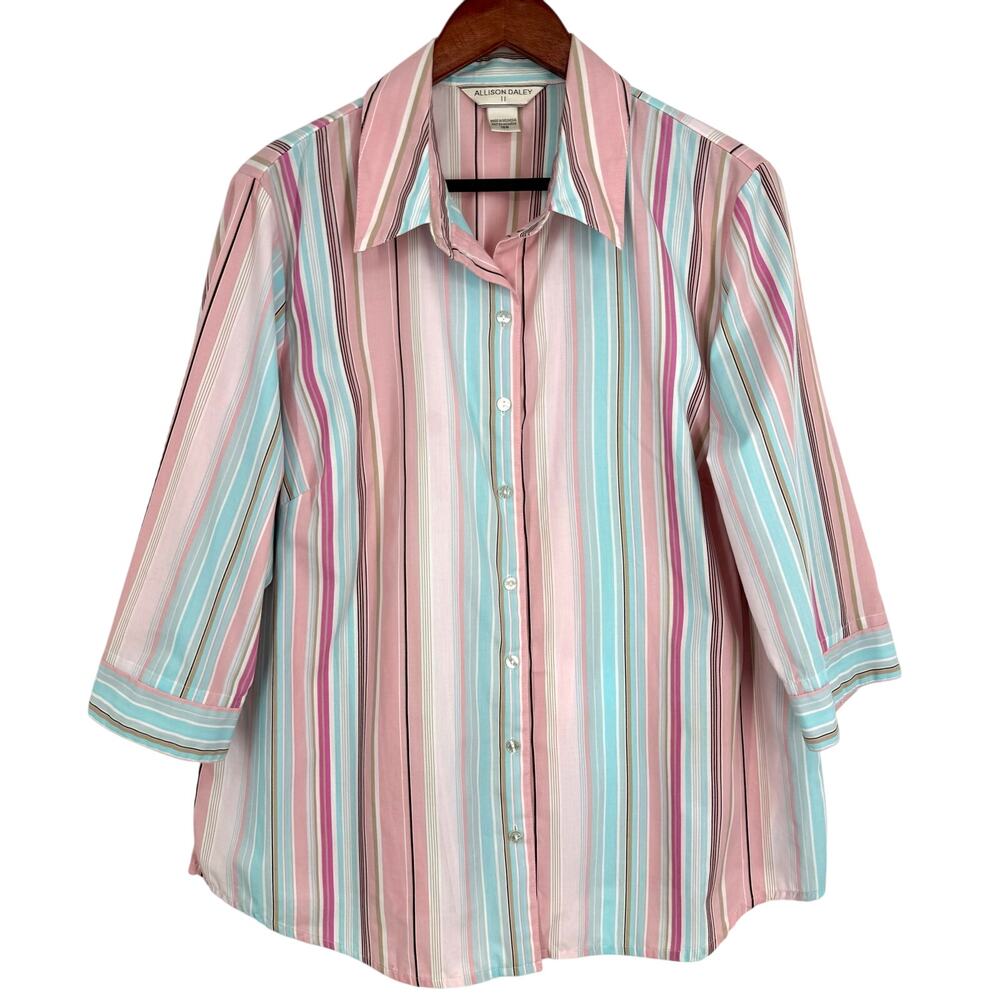 Allison Daley Plus Size 18W Pink Blue Pastel Spring Easter Blouse Shirt Top